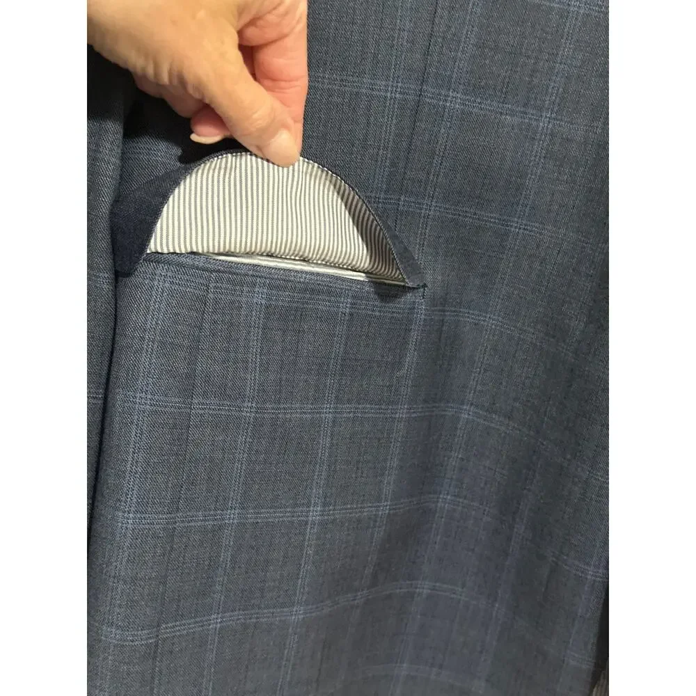 Brooks Brothers Explorer Regent Fit 43R Blue Windowpane Plaid Sports Coat Blazer